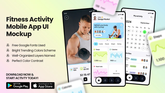 Fitness Activity App UI Mockup – Workout Tracker & Health Dashboard Design