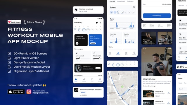 Modern Fitness Workout App UI Mockup for iOS Health & Gym Apps