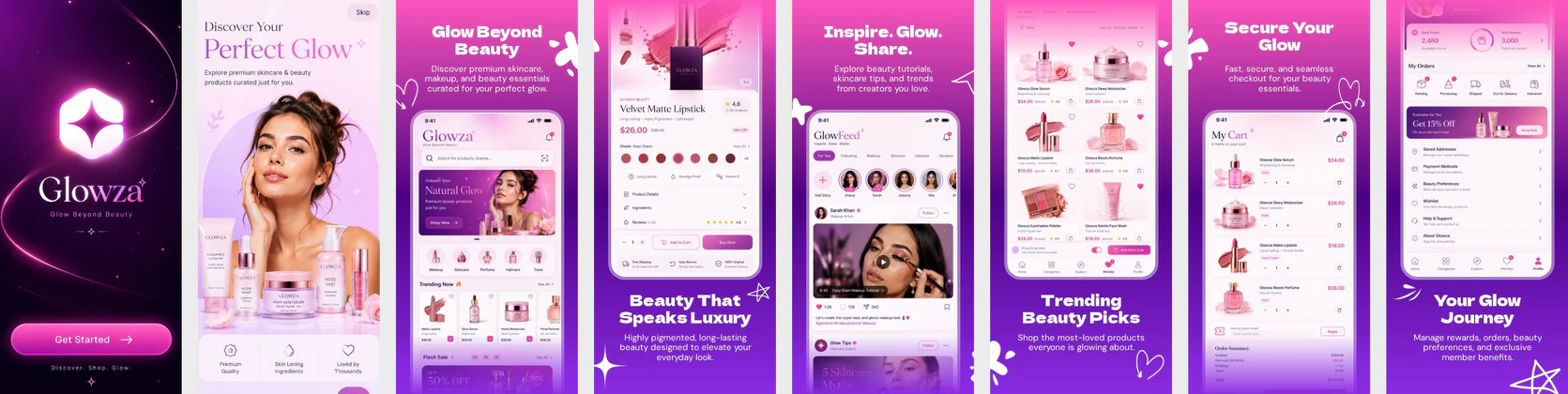 Beauty & Skincare App Store Screenshots – Luxury Cosmetics Shopping UI
