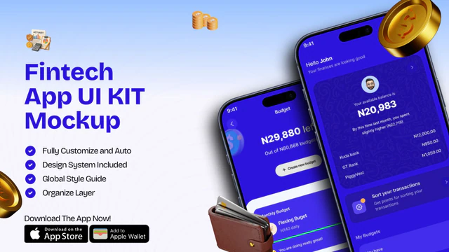Fintech App UI Kit Mockup | Mobile Banking & Finance Template