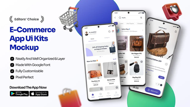 Modern E-Commerce App UI Mockup for Fashion & Bag Store Apps