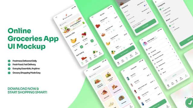 Online Grocery App UI Mockup – Fresh Food Delivery Mobile Screens