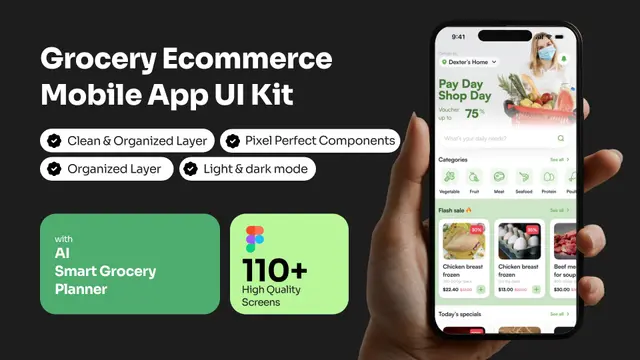 AI Grocery Ecommerce App UI Kit Mockup Template