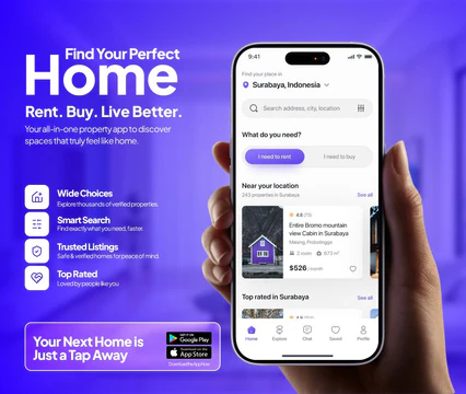Real Estate App Promo Banner – Home Rental & Property Finder UI