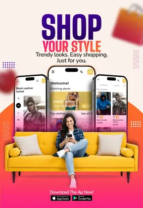 Fashion Shopping App Promo Mockup for Modern Clothing Store Apps