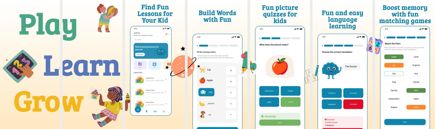 Kids Learning App Store Screenshots – Educational Quiz & Language App Template