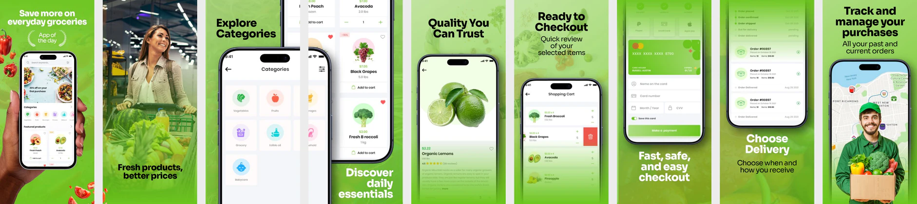 Online Grocery Delivery App Store Screenshots | Fresh Market UI Design