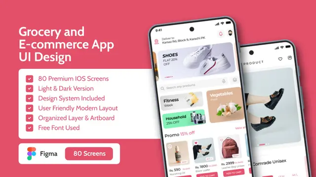 Grocery & Ecommerce Shopping App UI Kit Mockup Template