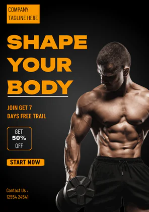 A vivid orange Gym and Fitness Flyer